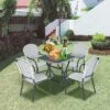 Tangkula 5PCS Rattan Patio Dining Set All Weather Square Folding Table & 4 Stackable Chairs Set W/Tempered Glass Tabletop -Tangkula GUEST 2b14146b 0c23 4d57 a8ab ec5e77252589 1