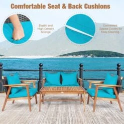Tangkula 8PCS Patio Rattan Furniture Set Wood Frame Cushioned Sofa With Coffee Table Sectional Conversation Sofa Set For Garden Turquoise/Navy/Brown/Red -Tangkula GUEST 2c6b86bf c0c7 46f8 bd7f 889e036c4fbb