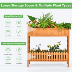 Tangkula Outdoor 2-Tier Wood Planter Raised Garden Bed Elevated Planter Box Kit W/Liner & Shelf For Backyard Patio -Tangkula GUEST 2c7c8723 26e9 4361 b76b ce09faab7cff