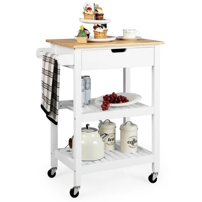 Tangkula 3-Tier Kitchen Island Cart Rolling Service Trolley W/ Bamboo Top Shelves 13 Tangkula 3-Tier Kitchen Island Cart Rolling Service Trolley W/ Bamboo Top Shelves - Image 11