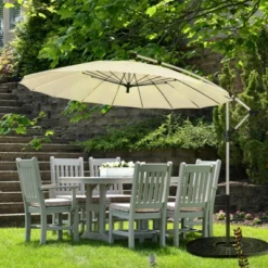 Tangkula 10 FT Patio Offset Hanging Market Umbrella Cantilever Outdoor Umbrella W/Crank & Cross Base