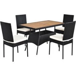 Tangkula 5PCS Outdoor Rattan Wicker Dining Set Acacia Wood Table & 4 Chairs With Cushions -Tangkula GUEST 2cd6ee16 6e2e 4014 9b8b 395fb6ea19ba