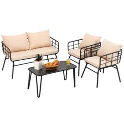 Tangkula 4PCS Patio Conversation Set Outdoor Furniture Set W/ Cushions Steel Structure -Tangkula GUEST 2cffb8ed 32c4 45d0 ad1b e244e63df7c4