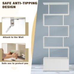 Tangkula 2PCS 6-tier Geometric Bookcase S-shaped Z-shelf Bookshelf Cabinet W/ Doors White -Tangkula GUEST 2df41e85 760a 499d b9c5 6c754a6a5386