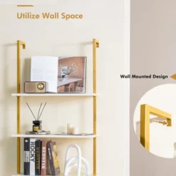 Tangkula 5 Tier Ladder Shelf 71" Open Wall-Mounted Bookcase With Golden Steel Frame -Tangkula GUEST 2e0aed98 6425 4502 832f 0c0bade4287a