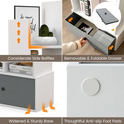 Tangkula Tree Shaped Bookcase With Drawer Free Standing Bookshelf With 7 Open Storage Shelves Tall Display Rack With Bookshelves White 9 Tangkula Tree Shaped Bookcase With Drawer Free Standing Bookshelf With 7 Open Storage Shelves Tall Display Rack With Bookshelves White - Image 7