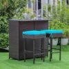 Tangkula 3PCS Patio Wicker Rattan Bar Set Table W/2 Turquoise Cushioned Stools -Tangkula GUEST 2e4ed980 63b5 4ed6 913e 4d2f366cb041