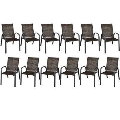 Tangkula 12PCS Outdoor PE Wicker Stacking Dining Chairs Patio Arm Chairs 12 Tangkula 12PCS Outdoor PE Wicker Stacking Dining Chairs Patio Arm Chairs - Image 10