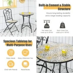 Tangkula 2PCS Outdoor Mosaic Folding Bistro Chairs Patio Chairs With Ceramic Tiles Seat And Exquisite Floral Pattern Yellow Seat -Tangkula GUEST 301763d1 b699 42b6 8e57 b17c96df0670
