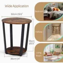 Tangkula 2 PCS 2-Tier Industrial Round End Table Metal Sofa Side Table With Storage Shelf -Tangkula GUEST 3070af7d 1ca9 4ab6 99cf 007fb0739bb4