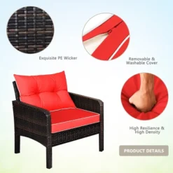 Tangkula 4 Piece Patio Conversation Set Rattan Wicker Loveseat Sofa Coffee Table & Glass Top Red/Turquoise Cushions 15 Tangkula 4 Piece Patio Conversation Set Rattan Wicker Loveseat Sofa Coffee Table & Glass Top Red/Turquoise Cushions -Tangkula GUEST 307622b9 2f7e 49d2 9938 bd0de813376c