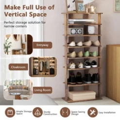 Tangkula 7-Tier Double Rows Shoe Rack Vertical Wooden Shoe Storage Organizer Rustic Brown/White -Tangkula GUEST 3133f4aa 808a 4a32 8a25 10f06fde97dc