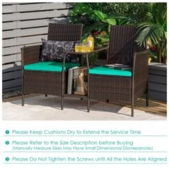 Tangkula Patio Loveseat 2 Person Cushioned Seats With Center Table Outdoor Rattan Furniture Set Turquoise/ Red -Tangkula GUEST 31716061 d31f 4f64 85d1 64d29ee81d01