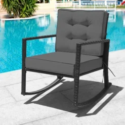 Tangkula Outdoor Wicker Rocking Chair Glider Rattan Rocker Recliner With Cushion -Tangkula GUEST 31ac8407 fbee 43e1 a9c9 71eef7bf0800