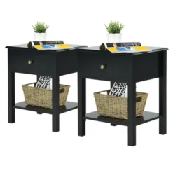 Tangkula 2PC End Table Nightstand W/Drawer & Shelf Bedroom Living Room Furniture Black -Tangkula GUEST 31d6ece1 f4df 4aff 86e5 fe6e2c3dcda5
