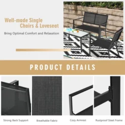 Tangkula 4 PCS Patio Furniture Set Outdoor Conversation Set W/Glass Coffee Table Garden Bistro Set Gray 17 Tangkula 4 PCS Patio Furniture Set Outdoor Conversation Set W/Glass Coffee Table Garden Bistro Set Gray -Tangkula GUEST 3292ea1a 877a 44e2 a8e2 efe9d89f3c3f