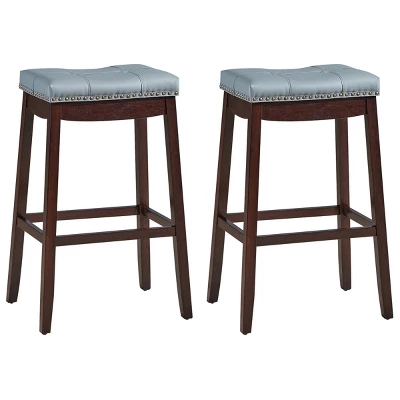 Tangkula Set Of 4 Saddle Bar Stools Backless Nailhead Counter Stool With Grey Cushions Coffee/White 10 Tangkula Set Of 4 Saddle Bar Stools Backless Nailhead Counter Stool With Grey Cushions Coffee/White - Image 8