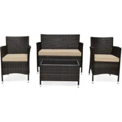Tangkula 4-Piece Patio Rattan Wicker Conversation Furniture Set Sofa Chair Table Set -Tangkula GUEST 3309db2e cd3a 4e44 a2b6 c141532045cc