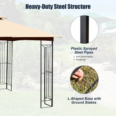 Tangkula 2-Tiers 10'x10' Outdoor Canopy Gazebo Heavy-Duty Steel Frame Party Patio Large Canopy L-Shaped Gazebo Beige/Grey 5 Tangkula 2-Tiers 10'x10' Outdoor Canopy Gazebo Heavy-Duty Steel Frame Party Patio Large Canopy L-Shaped Gazebo Beige/Grey - Image 3