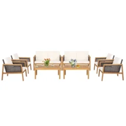 Tangkula 8-Piece Patio Acacia Wood Furniture Set Outdoor PE Rattan Conversation Set With Removable Cushions -Tangkula GUEST 33b643d8 fbd3 4872 8124 08f52fcc8adb