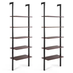 Tangkula 2PCS 5-Tier Ladder Shelf Wood Wall Mounted Display Bookshelf Metal Frame -Tangkula GUEST 33ddffbd 8313 4ea7 9406 0e2db37e7000