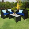 Tangkula 4 Piece Outdoor Patio Rattan Furniture Set Navy Cushioned Seat For Garden, Porch, Lawn -Tangkula GUEST 34803fc6 a31e 43db 9eb9 7d36b24615e4