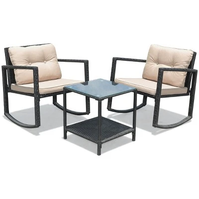 Tangkula 3 PCS Patio Chair Table Set Wicker Rattan Furniture Beige/Red/Blue/Black 7 Tangkula 3 PCS Patio Chair Table Set Wicker Rattan Furniture Beige/Red/Blue/Black - Image 5