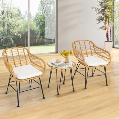 Tangkula 3 Pieces Patio Furniture Set W/Tempered Glass Coffee Table Set For Garden And Backyard White/Red/Turquoise/Grey/Black Cushions 3 Tangkula 3 Pieces Patio Furniture Set W/Tempered Glass Coffee Table Set For Garden And Backyard White/Red/Turquoise/Grey/Black Cushions