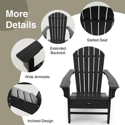 Tangkula HDPE Adirondack Chair W/Ergonomic Design&Ottoman Outdoor Lounge Armchair Chair For Yard&Patio Black 6 Tangkula HDPE Adirondack Chair W/Ergonomic Design&Ottoman Outdoor Lounge Armchair Chair For Yard&Patio Black - Image 4