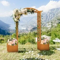 Tangkula Garden Arbor With Planter Wooden Planter Arch With Trellis Natural