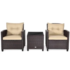 Tangkula 3PCS Wicker Cushioned Conversation Set Outdoor Rattan Furniture W/Beige/Red/Black/Navy/Off White/Turquoise Cushions 16 Tangkula 3PCS Wicker Cushioned Conversation Set Outdoor Rattan Furniture W/Beige/Red/Black/Navy/Off White/Turquoise Cushions -Tangkula GUEST 36938cce a022 42a6 bab4 ce5da96aa6fc