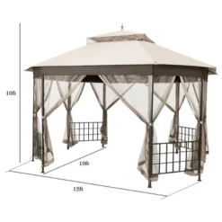 Tangkula 10'x 12'Octagonal Canopy Tent Patio Gazebo Canopy Shelter W/ Mosquito Netting