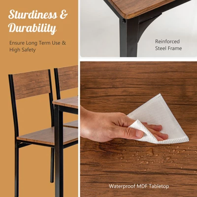 Tangkula 4PCS Dining Table Set Kitchen Table With Bench And Chairs Industrial Gathering Bench Dining Set Brown/Grey 6 Tangkula 4PCS Dining Table Set Kitchen Table With Bench And Chairs Industrial Gathering Bench Dining Set Brown/Grey - Image 4