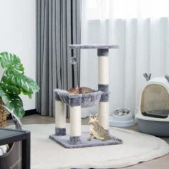 Tangkula Cat Tree Multi-Level Cat Tower W/ Scratching Posts & Cat Hammock Grey -Tangkula GUEST 38d6ddb9 fe89 4157 8cd7 02b289e7414e