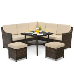 Tangkula 6PCS Patio Rattan Furniture Set All-Weather Sectional Cushioned Sofa Ottoman Dining Table Lower Shelf -Tangkula GUEST 38dbac55 736f 4889 8cc5 f4d06b36269a
