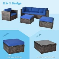 Tangkula 6PCS Rattan Patio Furniture Set Cushioned Sofa Chair Ottoman Turquoise/Red/Navy/Black/White -Tangkula GUEST 39584c3f 2000 4163 9e92 dd6a21699fed