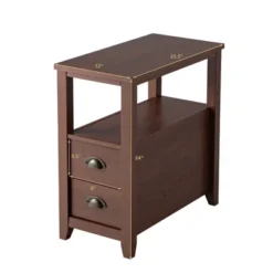 Tangkula Retro Wooden Side End Table Rectangular Nightstand With 2 Drawers And Shelf Coffee/Brown -Tangkula GUEST 399956f3 0126 4536 92dc c4f16de099b5