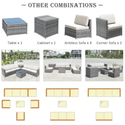 Tangkula 8-Piece Outdoor Wicker Rattan Conversation Sofa Set W/ Storage Table White/Black/Turquoise 14 Tangkula 8-Piece Outdoor Wicker Rattan Conversation Sofa Set W/ Storage Table White/Black/Turquoise -Tangkula GUEST 39c297fd 37b3 4ad0 a38e ef27031ca354