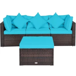 Tangkula 4-Piece Outdoor Rattan Sofa Set Sectional Conversation Couch Ottoman Turquoise/Red -Tangkula GUEST 3a58abbf eba4 4f37 ab13 b51bd3eee42e