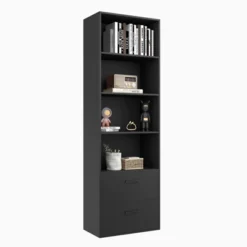 Tangkula 74” Tall Bookcase 4-tier Open Bookshelf With 2 Slide-out Drawers Modern Display Shelf With Anti-toppling Device Multipurpose Wooden Storage Organizer White/Black -Tangkula GUEST 3ad385eb a643 4bcf 8112 e249627b2f1e