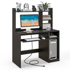 Tangkula Computer Desk W/ Charging Station 43.5” Gaming Table Workstation W/ Keyboard Tray CPU Stand & Storage Shelves White/Black -Tangkula GUEST 3c5ed4a7 ab8e 4500 b735 bf5539956a52