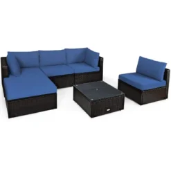 Tangkula 6PCS Patio Rattan Furniture Set Outdoor Sectional Sofa Set W/Coffee Table & Ottoman Black/Navy/Turquoise/Red/Brown -Tangkula GUEST 3cd6b6bc c5c0 4c98 be90 3af030341613