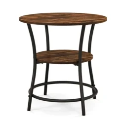 Tangkula 2-Tier Side Table Compact Round Metal Frame Coffee Table W/ Open Shelf Brown -Tangkula GUEST 3ce8ef34 dea0 4bc5 9572 fd0fd59227fa