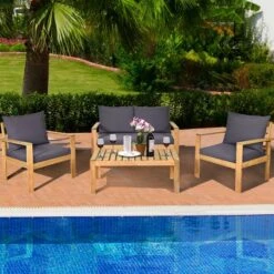 Tangkula 4 PCS Outdoor Acacia Wood Conversation Sofa Table Furniture Set W/ Grey Cushions 12 Tangkula 4 PCS Outdoor Acacia Wood Conversation Sofa Table Furniture Set W/ Grey Cushions -Tangkula GUEST 3d5e26fb 0dd2 433f ba15 583bb9919b7d