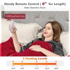 Tangkula 84" X 62" Twin Size Electric Heated Blanket, 5 Heating Levels, 10 Hours Auto Off, Cozy Flannel & Fabric, Overheat Protection Red -Tangkula GUEST 3e02e702 f1ff 4c7c ae06 01946b48e364