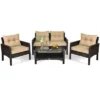 Tangkula 4 Pieces Patio Conversation Set Rattan Wicker Loveseat Sofa Coffee Table & Glass Top -Tangkula GUEST 3ee01909 127a 4df1 bb49 62a3d856c6bf