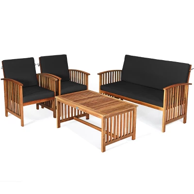Tangkula 4PCS Patio Acacia Wood Sofa Set Conversation Couch Coffee Table With Cushions 11 Tangkula 4PCS Patio Acacia Wood Sofa Set Conversation Couch Coffee Table With Cushions - Image 9