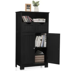 Tangkula Wooden Floor Storage Cabinet For Livingroom Bathroom Office W/Open Shelf, 2 Doors And 2 Drawers -Tangkula GUEST 3f8d8268 cb53 451a aff7 884ff7242341