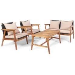 Tangkula 4PCS Patio Rattan Furniture Set Wood Frame Cushioned Sofa With Coffee Table Sectional Conversation Sofa Set For Garden -Tangkula GUEST 4098626d ddd5 4bbd a5a3 1f1393759cfc