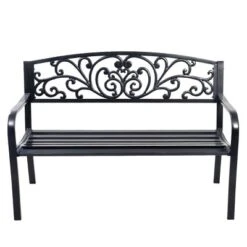 Tangkula 50"Patio Bench Porch Chair Steel Frame Cast Iron Loveseat W/ Backrest For Park Garden -Tangkula GUEST 40d6ae9c e740 4889 9a56 8dcc379c608a